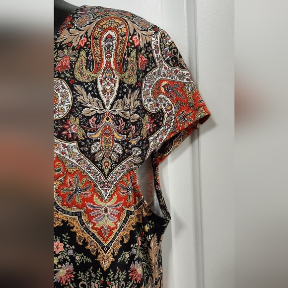 Zolucky Women's XL Long Black Floral Leaves A-Line Dress Stretchy NEW NWT - Picture 3 of 8